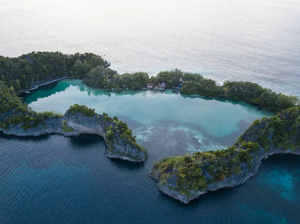 Magnifique Récif Corallien Borde Une Île Calcaire Raja Ampat Indonésie — Photo