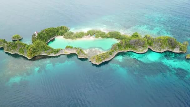 Luchtfoto van prachtige kalksteen eiland in Raja Ampat — Stockvideo