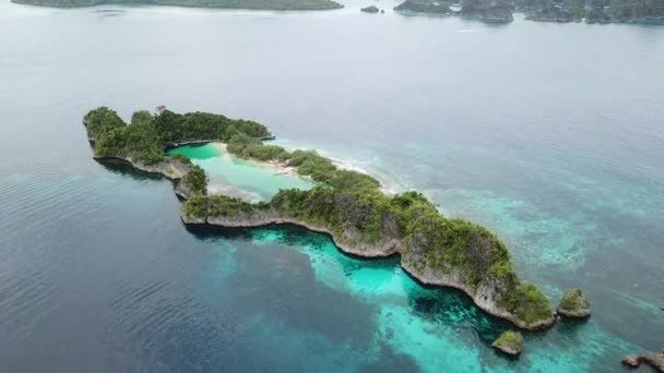 Vista aérea de una isla de piedra caliza en Raja Ampat — Vídeos de Stock