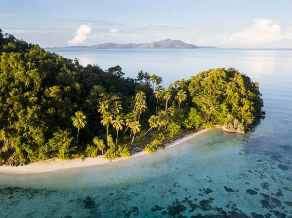 Vacker Strand Och Tropiska Omges Lugna Hav Den Ekvatoriella Marinmålning — Stockfoto