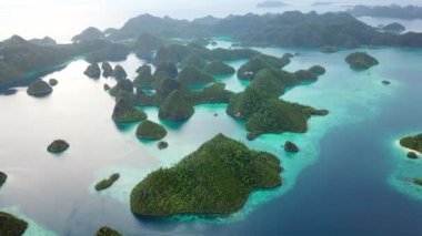 Güzel kireç taşı Adaları ve Wayag, Raja Ampat gölünde havadan görünümü