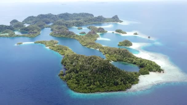 Luftaufnahme der wunderschönen Inseln von pef in raja ampat — Stockvideo