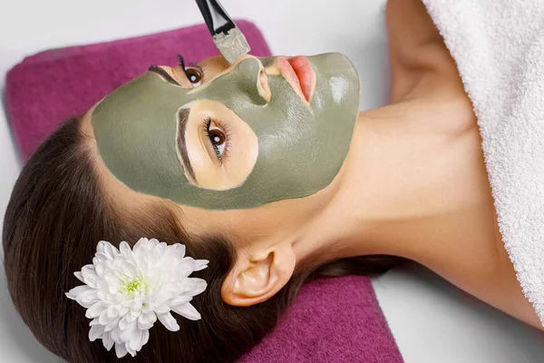 Vrouw met klei masker in schoonheid Wellness. Huidverzorging. Schoonheid Co — Stockfoto