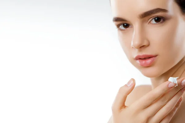 Beautiful Woman Face Cream Skin Protection Skincare Spa Young Female — Stock Photo, Image