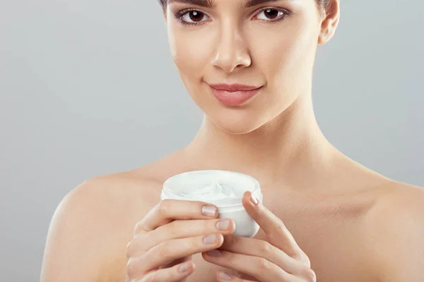 Beautiful Woman Face Cream Skin Protection Skincare Spa Young Female — Stock Photo, Image