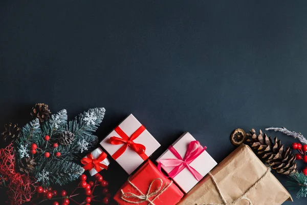 Fondo Oscuro Navidad Año Nuevo Pizarra Negra Navidad Enmarcada Con —  Fotos de Stock