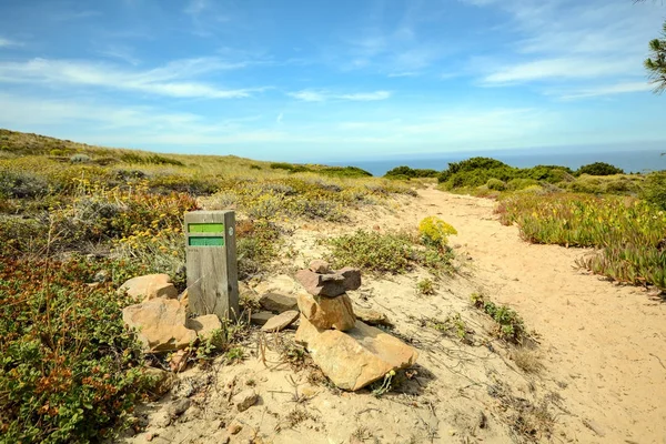 Caminhadas Rota Vicentina de Odeceixe a Zambujeira do Mar através da paisagem alentejana, Portugal — Fotografia de Stock