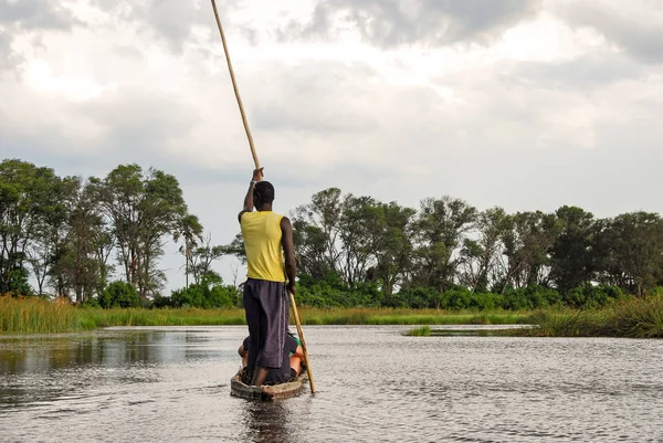 Kanotocht Met Traditionele Mokoro Boot Rivier Okavango Delta Bij Maun — Stockfoto