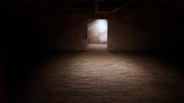 Empty basement in abandoned old industrial building with little — Stock Photo, Image