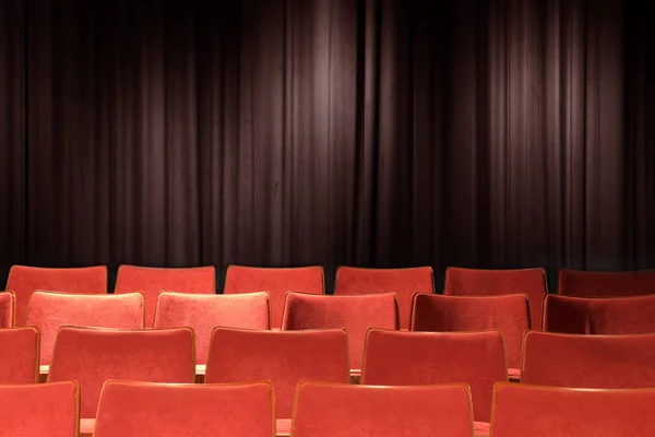 Empty red chairs at theatre with grunge background — Stock Photo, Image