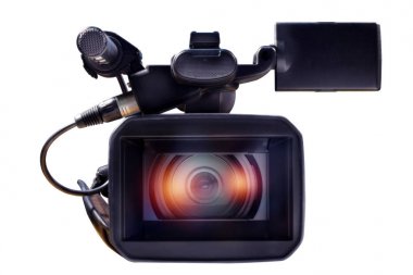 Beyaz bir arka plan üzerinde izole profesyonel video kamera