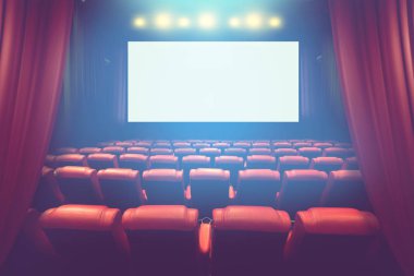 gösteri zamanı önce kırmızı koltuk boş ekran veya film sinema ile boş tiyatro konser salonu