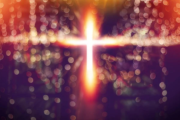 Croix Dans Église Avec Rayon Lumière Vitrail — Photo