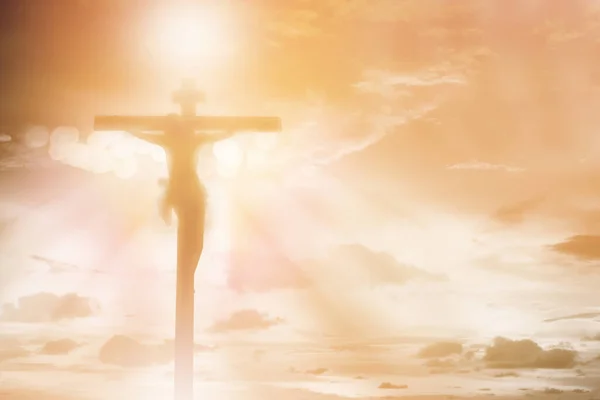 Silhueta Jesus Cristo Crucificação Cruz Sobre Fundo Luz Sol Laranja Imagens Royalty-Free