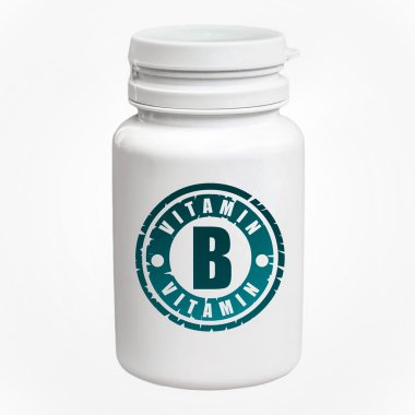 B vitamini ile ilaç şişesi