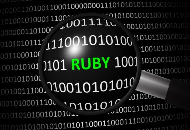 Ruby ve Büyüteç lens ile ikili kod