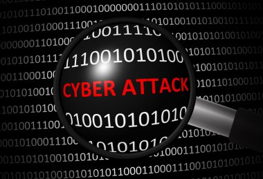 Siber saldırı ve Büyüteç lens ile ikili kod