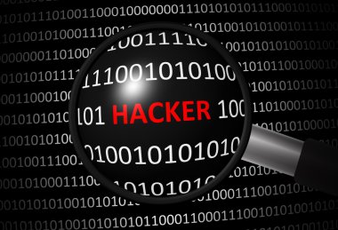 Hacker ve Büyüteç lens ile ikili kod