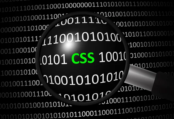 Código binario con CSS y lente de aumento — Foto de Stock