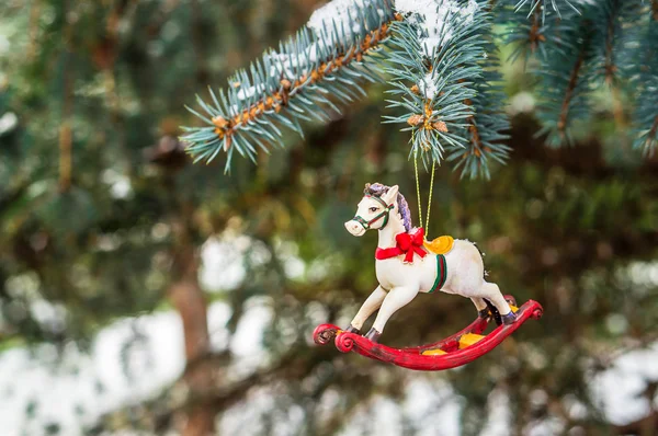 Rocking horse, closeup of Christmas tree decoration — Stock Photo, Image