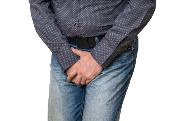 Adam işemek, inkontinans istediği onun kasık holding eller ile