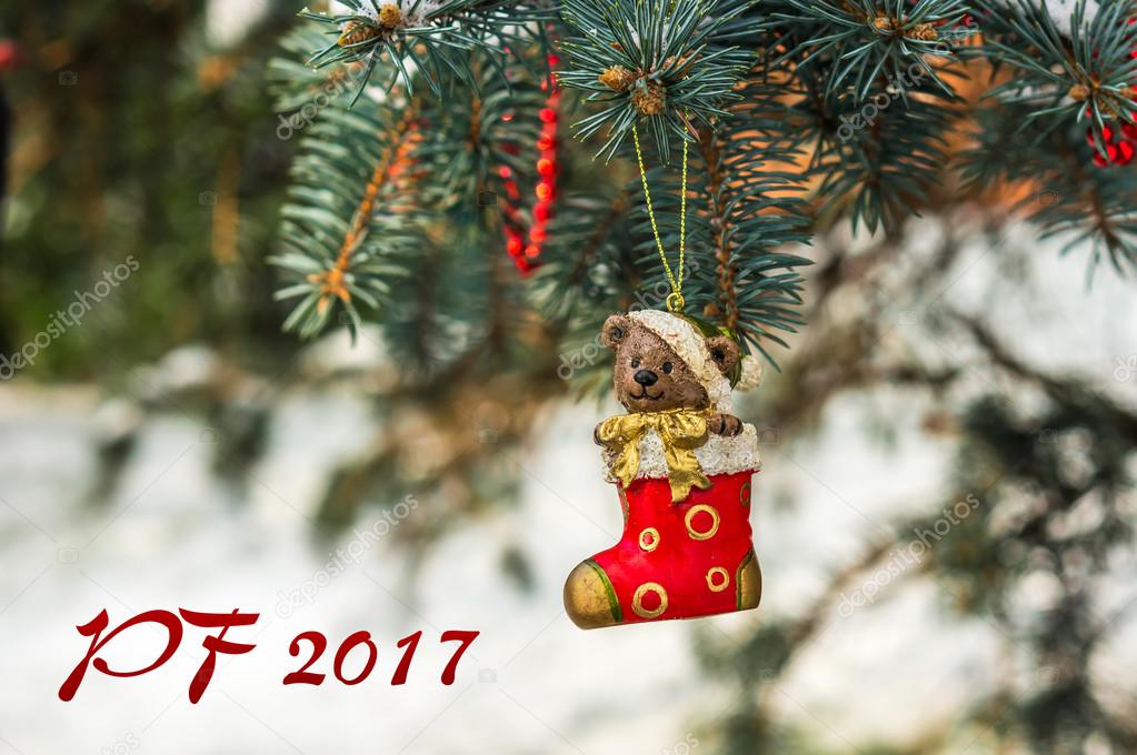 PF 2017 - Teddy bear and red sock, Christmas toy on a Christmas 