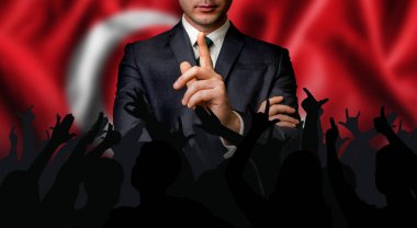 Turkish candidate speaks to the people crowd clipart