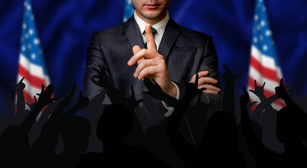 American candidate speaks to the people crowd