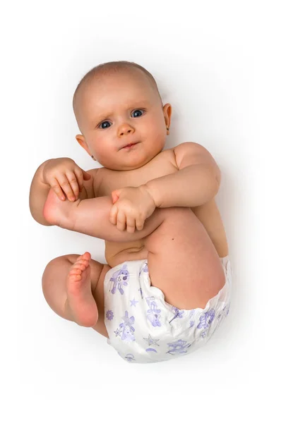 귀여운 아기 기저귀 속에 다시-흰색 절연 — 스톡 사진