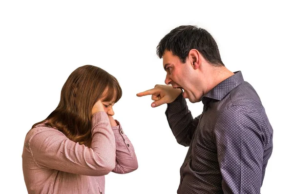 Young couple into an argument on white background — Stock Photo, Image