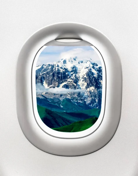 Nézd a repülőgép ablakból grúziai hegyek — Stock Fotó