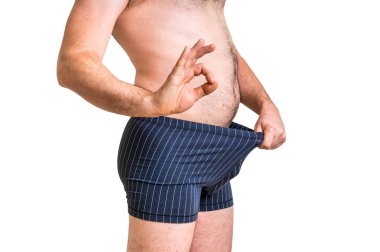 Adam onun iç çamaşırında seyir ve Ok sembolü işaret