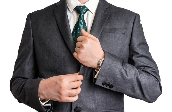 Biznes człowiek dostosowuje jego tuxedo — Zdjęcie stockowe