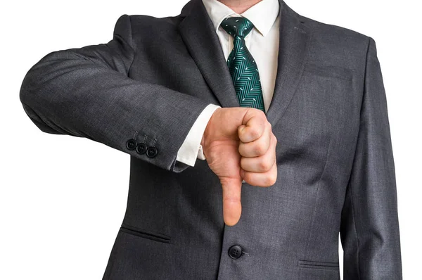 Empresário mostrando gesto com o polegar para baixo — Fotografia de Stock