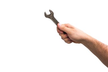 Elinde beyaz izole alt anahtarı