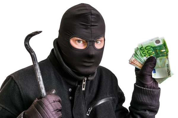 Dieb mit Sturmhaube und gestohlenem Geld — Stockfoto