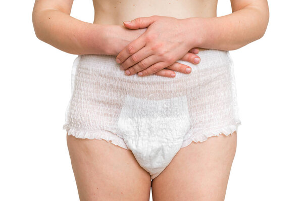 Woman wearing incontinence diaper