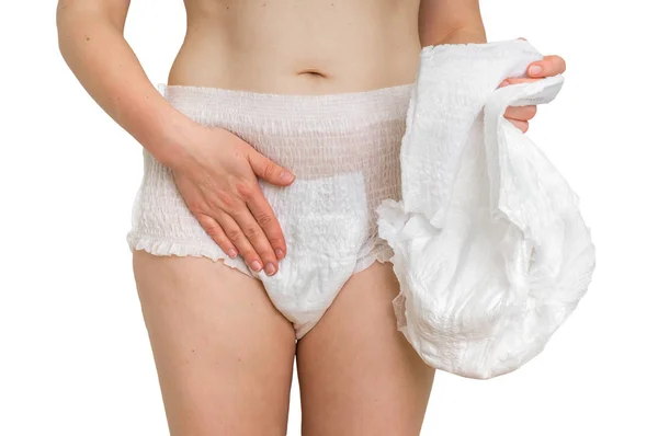 Nő visel inkontinencia pelenka — Stock Fotó