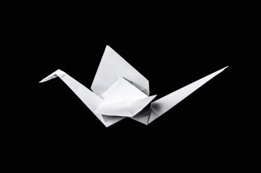 Siyah arka plan üzerine izole origami turna