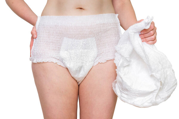 Woman wearing incontinence diaper