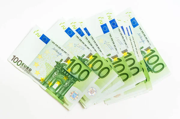 Banconote in euro isolate su banconote bianche — Foto Stock