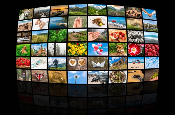 Screens forming a big multimedia broadcast video wall — Stock Photo, Image