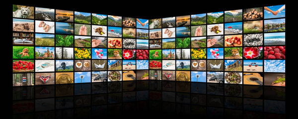 Screens forming a big multimedia broadcast video wall