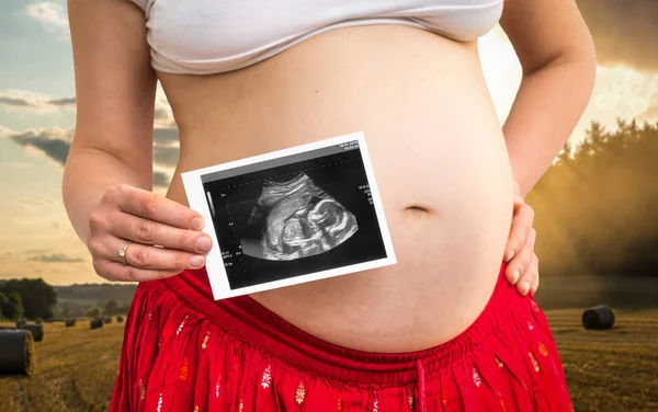 뱃속 아기의 임신 여성 및 초음파 검사 — 스톡 사진