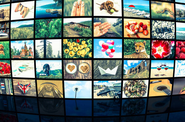 Screens forming a big multimedia broadcast video wall