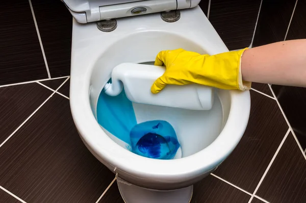 Kadın deterjan kullanarak klozet Temizleme — Stok fotoğraf