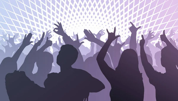 Siluetas de personas bailando delante de luces de escenario brillantes —  Fotos de Stock