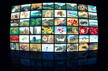 Screens forming a big multimedia broadcast video wall clipart