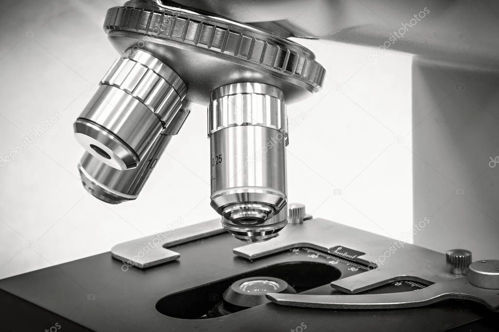 Microscope in scientific and healthcare research laboratory
