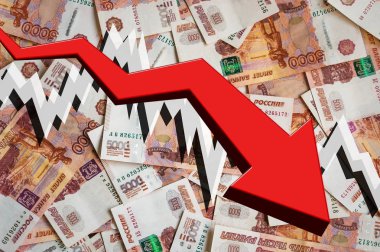Rus ruble para arka plan okla bırakarak